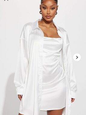 Fashion Nova White Satin Button-Up Shirt
